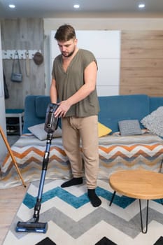 Man husband cleaning the house helping wife.