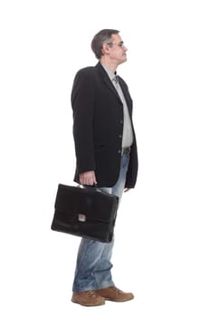 business man with a leather briefcase. isolated on a white background.