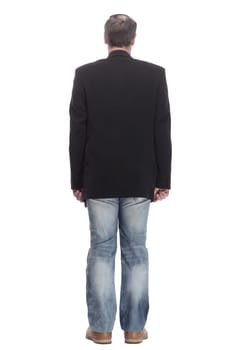 in full growth. casual business man in jeans and jacket. isolated on a white background.