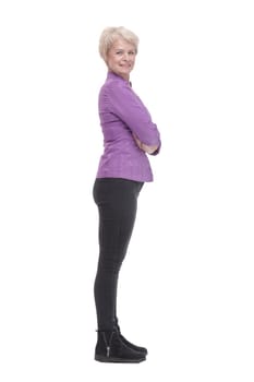 in full growth. attractive mature woman in casual clothing. isolated on a white background.