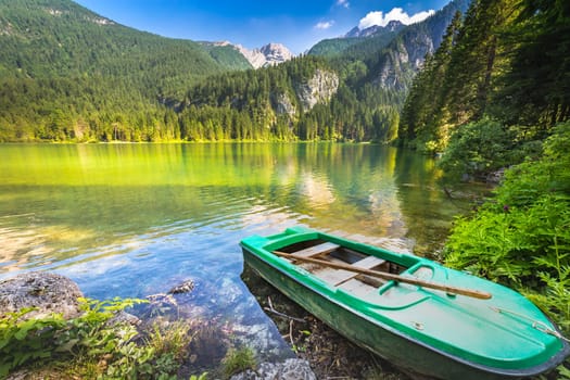 Alpine and idyllic Lake Tovel , Trentino alto adige, Dolomites alps , Italy