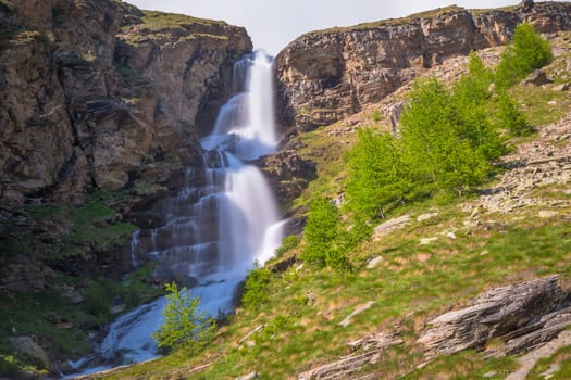 Waterfall in Gran Paradiso national park, Aosta Valley in the italian Alps, northern Italy