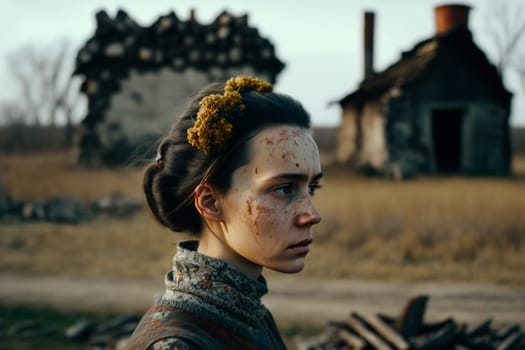 Culture of Ukraine, authenticity, uniqueness, independence and endurance. Local things, clothes, terrain. Yellow Ukrainian symbols, villages. High quality Generative AI .