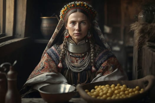 Culture of Ukraine, authenticity, uniqueness, independence and endurance. Local things, clothes, terrain. Yellow Ukrainian symbols, villages. High quality Generative AI .