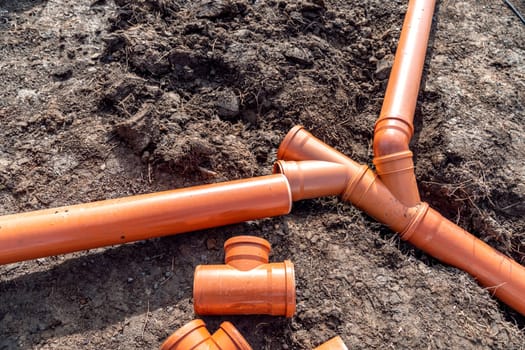 plastic waste pipes in the ground.