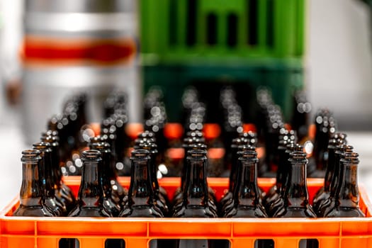 empty beer bottles in brewery. High quality photo
