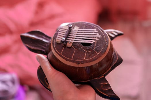 Kalimba musical instrument. Folk music or meditative music concept. Selective focus