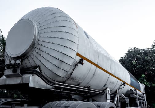 The chemical tanker on the transportation truck