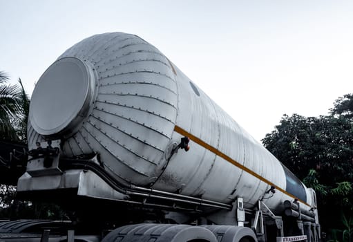 The chemical tanker on the transportation truck