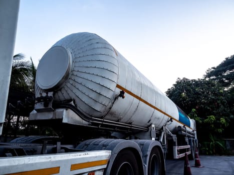 The chemical tanker on the transportation truck