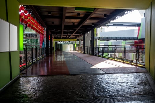 Surface texture on concrete flooring, polished and varnished of the corridor floor in the building