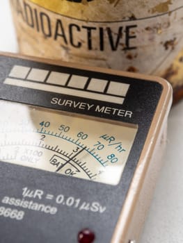 milliRoentgen per hour (mR/hr) and microRoentgen per hour (uR/hr)scale for radiation dose rate on Dial display of Radiation survey meter