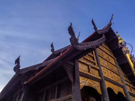 Ancient old wooden building in the clear blue sky day