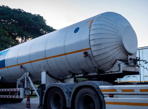 The chemical tanker on the transportation truck