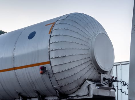 The chemical tanker on the transportation truck