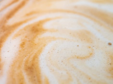 Full-frame close-up texture surface of soft and delicate milk froth in a cup of coffee