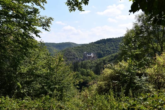 12th-century hilltop Eltz Castle near Wierschem in Rhineland-Palatinate, Germany