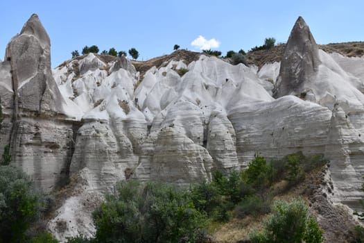 Sandstone rock formations near Love Valley in Cappadocia, Turkey