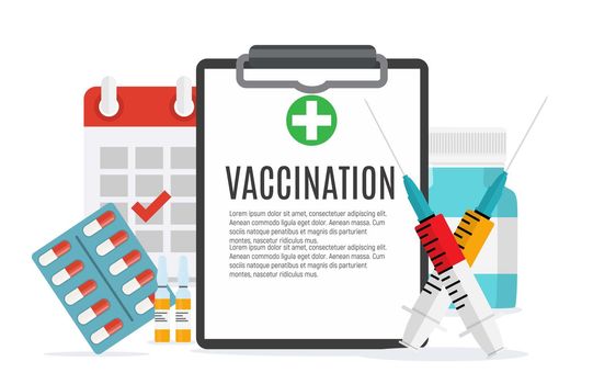 Vaccination concept flat background. Medical awareness flu, polio influenza poster. Vector Illustration EPS10