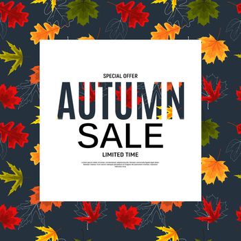 Shiny Autumn Leaves Sale Banner. Business Discount Card. Vector Illustration EPS10