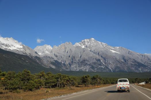 Road in Jade Dragon Snow Mountain National Park ,Yunnan ,China