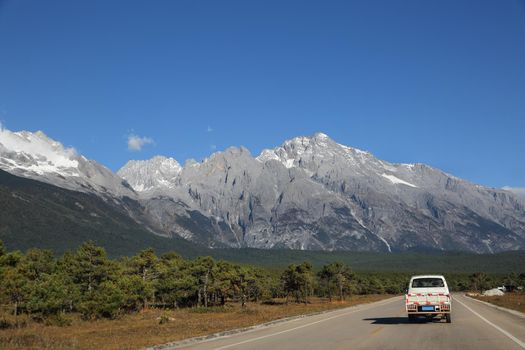 Road in Jade Dragon Snow Mountain National Park ,Yunnan ,China