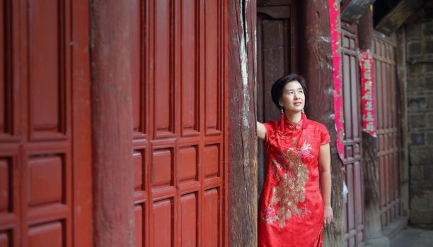 Female Tourist with Chinese Traditional Clothing in Lijiang Old town ,Yunnan, China.