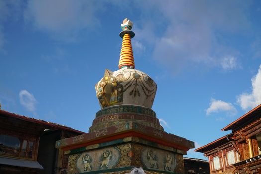 Stupa at square market in Shangri-la old town ,Yunnan,China.Time lapse