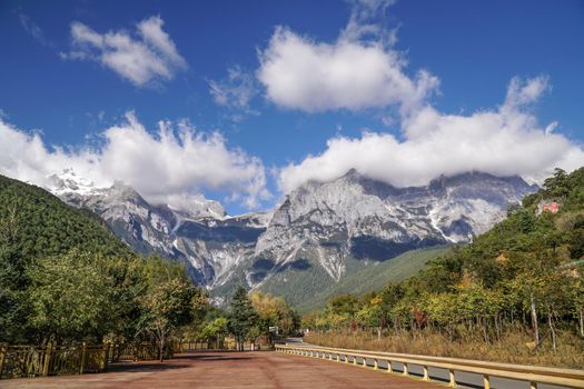 Jade Dragon Snow Mountain from Lijiang Ancient Town ,Yunnan ,China