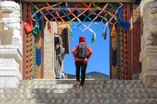 Tourist walk around at SongZanLin Temple in Shangri-La (Zhongdian) YunNan China