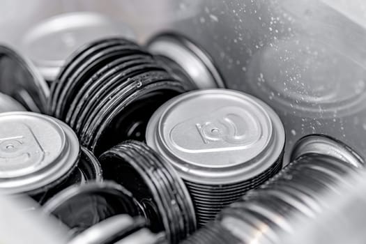 lids for beverage cans in a box in a brewery. High quality photo
