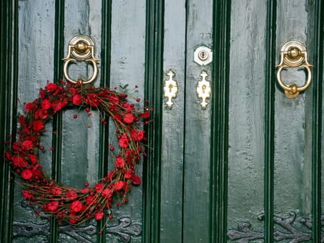 close up retro style old house door of Mediterranean architectural culture in Mediterranean island Malta. High quality photo