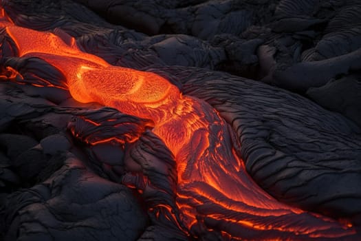 Lava was in the cracks of the earth to view the texture of the glow of volcanic magma in the cracks.