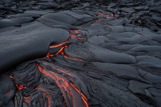 Lava was in the cracks of the earth to view the texture of the glow of volcanic magma in the cracks.