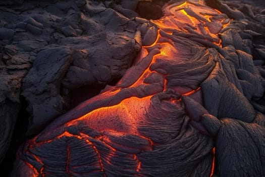 Lava was in the cracks of the earth to view the texture of the glow of volcanic magma in the cracks.