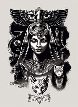 Poster with Egyptian pattern. Egyptian ancient drawing, concept art. Illustration.