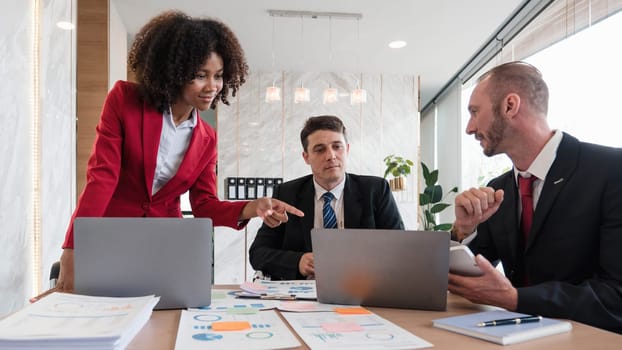 Business financial, accountant discussing with partner are meeting to audit finance planning sales to meet targets set in next year. stock market concept....