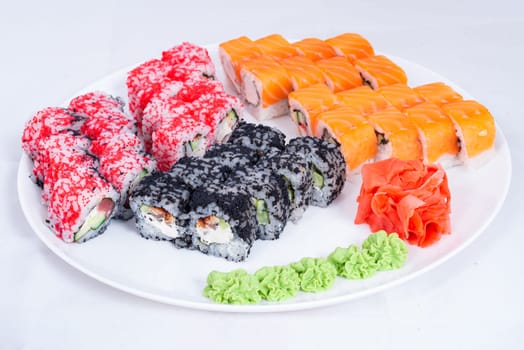 Japanese Cuisine - Sushi Roll with Shrimps and Conger, Avocado, Tobiko and Cheese. sushi rolls tempura,japanese food style