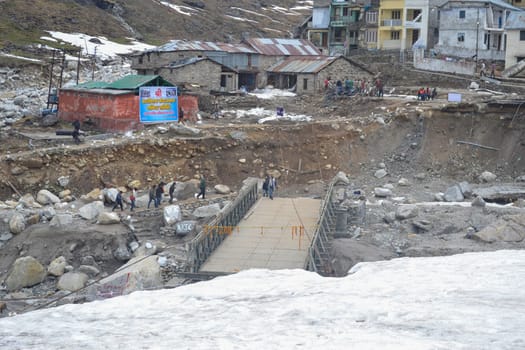 Under construction bridge that collapsed in kedarnath disaster. There is a reconstruction plan for the Kedarnath temple area that was damaged and significantly washed away in floods of 2013.