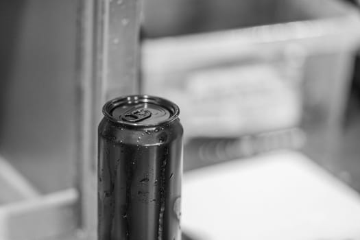 beer drink can in production in a brewery.
