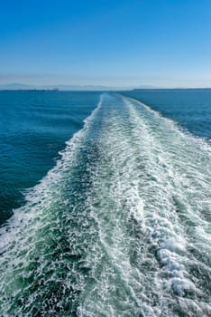 Trace of a big vessel in Pacific ocean neaby Vancouver, British Columbia.