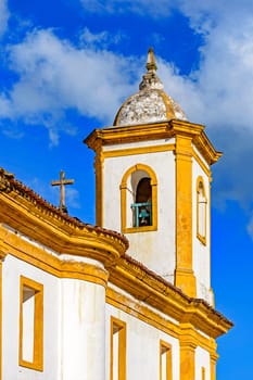 Back view of historic church and your bell tower in baroque and colonial architecture of the city of Ouro Preto in Minas Gerais