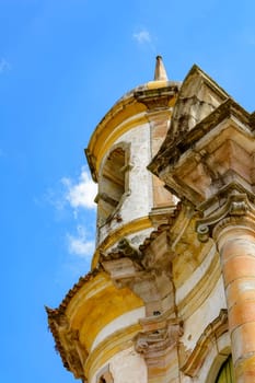 Tower of the ancient church of Saint Francis of Assisi built in the year 1771 in Baroque style in the city of Ouro Preto in Minas Gerais