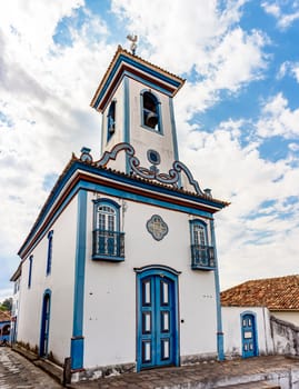 Baroque style church facade with colorful details in Diamantina, Minas Gerais, Brazil