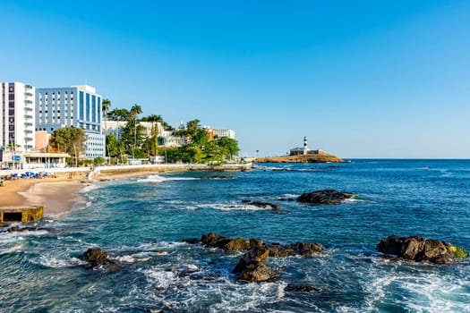 Famous Barra beach and lighthouse on the seafront of Salvador in Bahia, Brazil