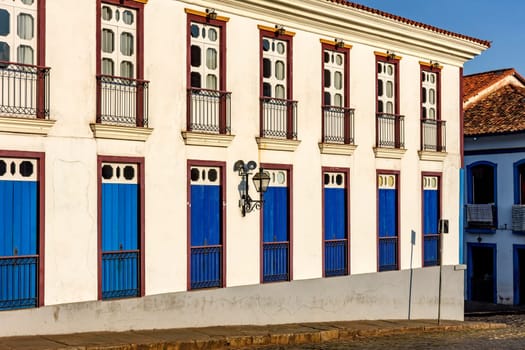 Beautiful old colonial style houses in the historic city of Ouro Preto in the state of Minas Gerais, Brazil