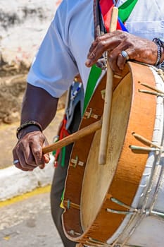 Ethnic drums used in religious festival in Lagoa Santa, Minas Gerais near the fire so that the leather stretch and adjust the sound of the instrument