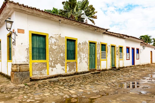 Colorful houses and cobblestone streets in the old and famous historic town of Paraty on the coast of Rio de Janeiro state, Brazil