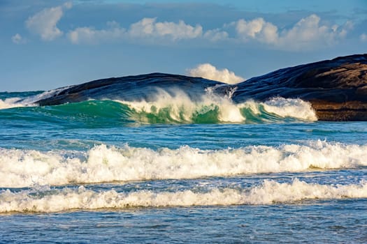 Green wave on Devil beach in Ipanema, Rio de Janeiro