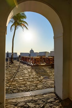 Interior of an old colonial style fortress and one of the main tourist attractions in the city of Salvador in Bahia, Brazil